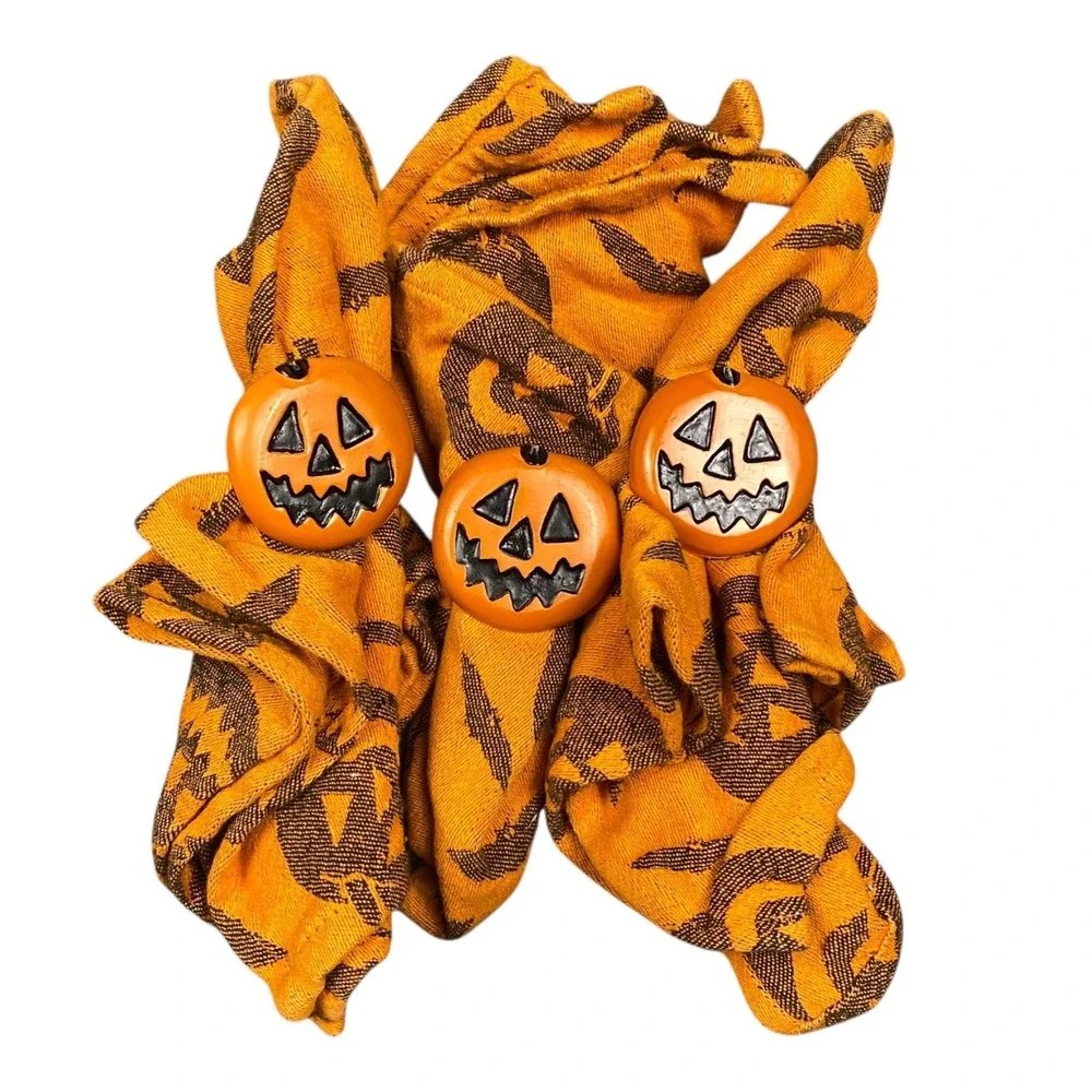 Avon Home Fashions Halloween‎ Napkin Rings & Napkins Orange Jack O Lanterns 689